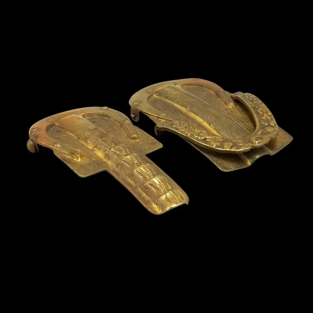 Antique Victorian Brass Horseshoe Floral Belt Buckle 2‎ Piece Pat 1900 Gold Tone - Picture 7 of 11